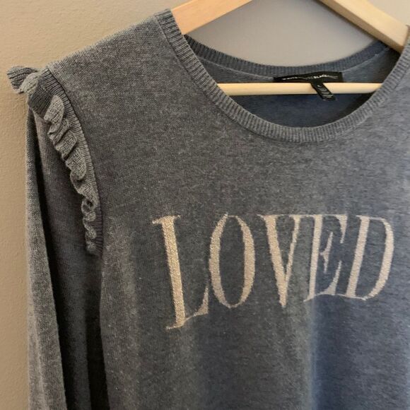 White House Black Market Gray Sweater with 'Loved' Print - Picture 2 of 11